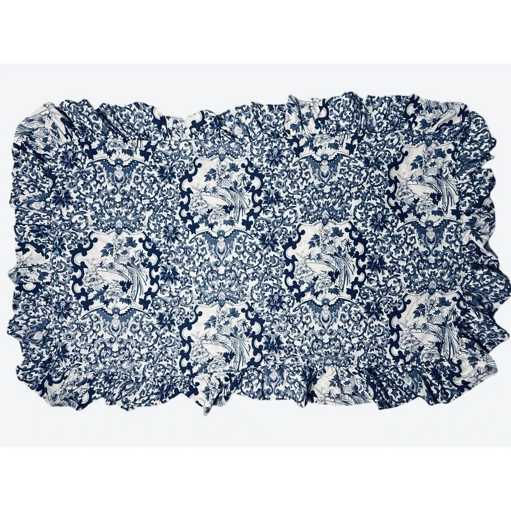 Ralph Lauren Tamarind‎ Sham Ruffle KING SET Blue White Porcelain Chinoiserie